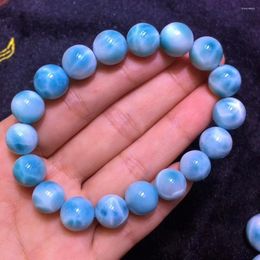 Strand Genuine Natural Blue Larimar Bracelet Women Men Stretch Crystal Round Beads Stone 10.5mm Certificate