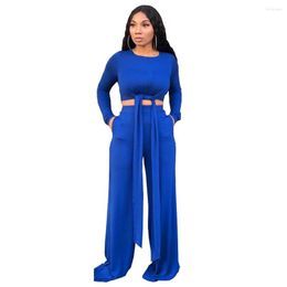 Women's Two Piece Pants Casual Women Set Cropped Bandage Tops Wide Leg Suit Female 2PCS Outfits Girls Tracksuit Lady's Sets