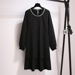 Casual Dresses Large Size Women's Autumn Loose Beaded Hook Flower Hollow Dress Bust 153cm 5XL 6XL 7XL 8XL 9XL Fashion Long-Sleeved 150KG