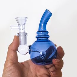 Glass Water Pipes Bongs glass 4.13inch Colourful Thick Bent Neck Glass Bongs 10.5cm Blue Smoking Pipe Recycler Oil Dab Rig percolator 14mm clear Bowl Joint for Smokers