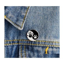 Pins Brooches Hand Dog Paw Print Taiji Ying Yang Black White Round Pins Lapel Pin Badge Friend Broach Jewellery Drop Delivery Dhjc6