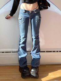 Womens Jeans Fashion Y2k for Women Streetwear Casual Low Rise Vintage Flare Long Baggy Designer Cargo Pants Female 230306