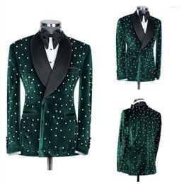 Men's Suits Green Velvet Men Slim Fit 2 Piece/Pearl Embroidery Advanced Customization Costume Homme/Wedding Groom Jacket Pants Outfit