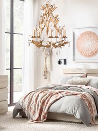 Pendant Lamps Customised American Flower Chandelier Leaves Rod-Type Personalised Creative Cloakroom Bedroom Girl Room