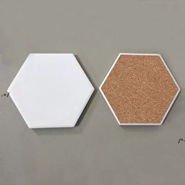 Creative Hexagon Ceramic Cork Coaster for Wooden Table Home Ceramics Decoration Cup Mat RRA0102