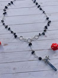 Pendant Necklaces Crystal Hell Bent Skull Rosary Necklace Handmade Genuine Black Jasper Beads