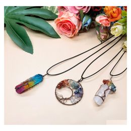 Pendant Necklaces 3 Pieces Tree Life Quartz Crystal Necklace Chakra Gemstone Copper Sier Wire Wrap Drop Delivery Jewellery Pendants Dh5Fj