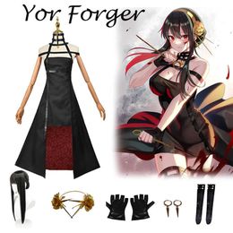 Anime Costumes Anime Spy X Family Yor Forger Cosplay Thorn Princess Wig Suit Assassin Gothic Black Red Dress Skirt Outfit Uniform Earring Z0301