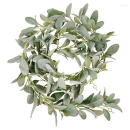 Decorative Flowers -Artificial Flocked Lambs Ear Garland - 2Meter Soft Faux Vine Greenery And Leaves For Farmhouse Mantel Decor