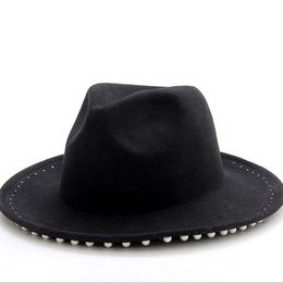 Stingy Brim Hats Wool Fedora Hat Hawkins Felt Cap Wide Ladies Black Feminino Pearl Women Jazz Godfather Sombreros