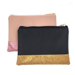 Storage Bags 100pcs/lot High Quality Glitter Cosmetic Bag Wholesale Blanks Shining PU Clutch 2 Colours Makeup 20cmx14cm