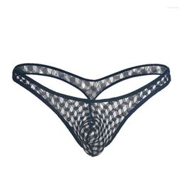 Underpants Breathable Mini Bikini Thongs Sexy Mens Grid Underwear Lingerie Male Cueca Fetish Gay Transparent Briefs Tanga Jockstrap Panties