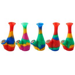 Colourful Silicone Portable Removable Bubbler Pipes Dry Herb Tobacco Philtre Metal Bowl Innovative Vase Style Bong Hookah Waterpipe Smoking Cigarette Holder