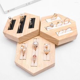 Jewellery Pouches Ring Jewellery Holder Box Wood Tray Wooden 3-slot Storage Organiser Stand