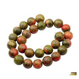 Crystal Natural Gemstone Unakite 14Mm Round Beads For Diy Making Charm Jewelry Necklace Bracelet Loose 28Pcs Stone Wholesales Drop De Dhoch