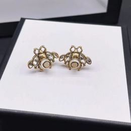 Cute bronze small bee stud earrings. Full of protection, love. Fashion brand designer earrings. High quality aretes design jewels