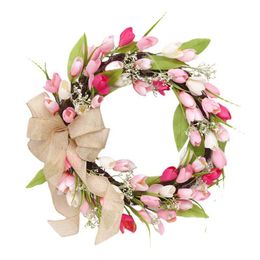 Decorative Flowers & Wreaths Two Color Tulip Wreath Simulated Garland Rattan Ring Decoration Pography Props Wedding Flower Door Hanging Deco