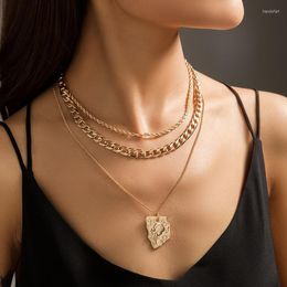 Pendant Necklaces Street Thick Chain Character Embossed Shaped All-match Fashion Stacked Necklace