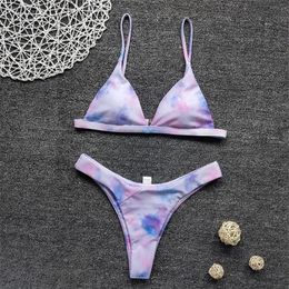 Women's Swimwear Direct Delivery Sexy Push Up Unpadded Brazilian Bikini Set Women Tie-Dye Leopard Bandeau Swimsuit Bathing Suit