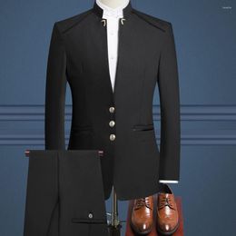 Men's Suits Men's 2 Pieces Black Solid Colour Nostalgic Clothes ZhongShan Suit Stand-up Collar Gold Button Blazers Wedding Prom