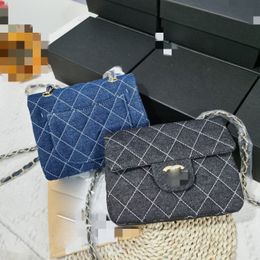 ChaneI DesignerBags Denim Fabric Crossbody Bag Shoulder Bags Classic Diamond Lattice High-end Womens Purses and Handbags Hardware Accessories Original 22X15X9cm