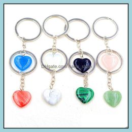 Keychains Lanyards Heart Shape Natural Stone Quartz Keychain Ring For Women Men Handbag Hangle Car Key Holder Mineral Keyring Jewe Dh1N7
