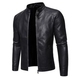 Men's Leather Faux Leather Autumn Men's Casual Fashion Stand Collar Slim PU Leather Jacket Solid Color Leather Jacket Men Anti-wind Motorcycle 5XL 230307