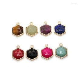 Pendant Necklaces 1pcs Natural Stone Classic Vintage Hexagon Gold Plated Bezel Faceted For Women DIY Jewelry Making Necklace BraceletPendant