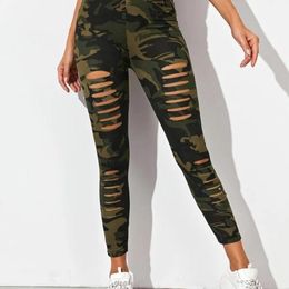 Women's Leggings Camouflage Women Ripped Elastic Tight Fashion High Waist Trousers Workout Fitness Running Gym Pants Push Up Leggins
