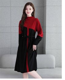 Skirts Women Slim long Sweater DressHemline Offi Button neck trumpet basic dress 230306