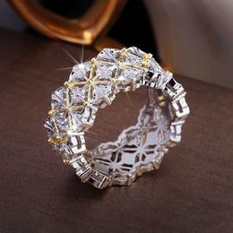 Band Rings NEW Luxury Solid S925 Sterling Silver Wedding Promise Rings For Women Retro Hollow Anniversary Engagement Gift Banquet Finger AA230306