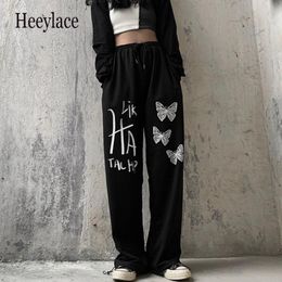 Women's Pants & Capris Harajuku Butterfly Printed Black Joggers Sweatpants Women Baggy Gothic Jogging Sports Wide Leg Trousers For Female