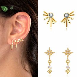 Charm 925 Sterling Silver Needle Shiny Star Gold Earrings for Women Geometric Stud Earrings Party Luxury Jewellery Premium Accessories G230307