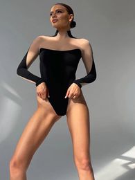 Sexy Set Cumslut Bodysuit Lingerie Women Body Splice Mugler See Through Bodys Mujer Mesh s Night Club Outfit 230307