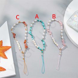 Cell Phone Straps Charms Gravel Pearl Mobile Chain Fashion Beaded Cellphone Charm Hanging Anti-Lost Lanyard Wrist Strap Keychain Cord