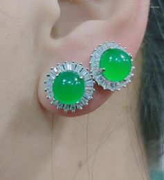 Dangle Earrings Women's Natural Green Jade Princess Cut Stud For Women Girls Dress Up Classic Sterling Silver