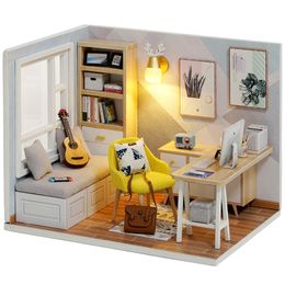 Doll House Accessories Cutebee DIY Dollhouse Kit Wooden Miniatures Doll House Kit With Furniture for Toys Birthday Gift 230307