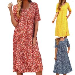 Casual Dresses Womens Short Sleeve Round Neck Summer Flowy Maxi With Pockets