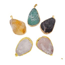 Pendant Necklaces Natural Jewellery Cut Surface Drop Quartz Crystal Necklace Ladies Mens Golden Amethyst Rose Citrine Delivery Pendants Dhmxc