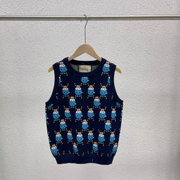 Cartoon Knitted Tanks for Women INS Letter Jacquard Camis Fashion Blue Warm Lady Vest
