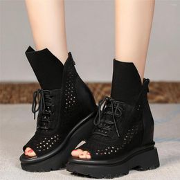 Dress Shoes Summer Platform Pumps Women Lace Up Genuine Leather High Heel Gladiator Sandals Female Open Toe Fashion Sneakers Casual