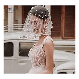 Bridal Veils Stylish Pearls Tle Er Face Short Women Headwear Blusher Luxury Hair Accessories Jewelry For Wedding Party Supplies Drop Dhkgh