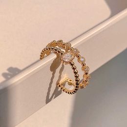 Band Rings Trendy Fine 14k Real Gold Plated Zircon Double Layer Open Rings for Women Girl Adjustable Design High Jewelry Bling AAA Zircon AA230306