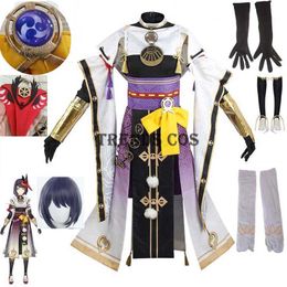 Anime Costumes Cosplay Anime Sara Full Set with Dress Wig Headpiece Headwear Mask Genshin Impact Kujo Sara Cosplay Come Halloween Party Suit Z0301