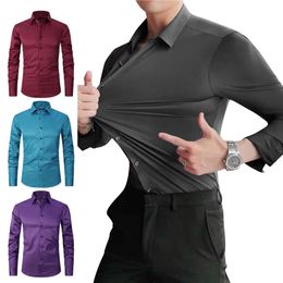 Men's Casual Shirts Stretch Anti Wrinkle Shirt Plus Size Long Sleeve Dress Slim Fit Business Clothing Fashion Top 230306