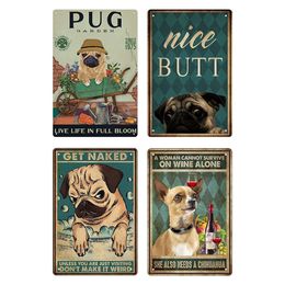 Retro funny Dog and Drink art painting Metal Plate Puppy Tin Sign Plaque Poster for Bar Club Hotel Cafe Vintage Wall Art Home Decor Iron Painting Size 30X20CM w02