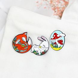 Brooches Oval Red Mushroom Enamel Brooch Flower Leaf Plant Lapel Pin Round Animals Huddle Together Cartoon Fun Badge