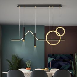 Pendant Lamps Modern LED Dining Room Chandelier Lighting Simple Kitchen Island Bar Cafe Light Fixtures Nordic Creative Black Long LampPendan