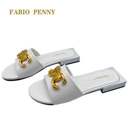 Slippers FABIO PENNY plain color lady s flat slippers holiday casual comfortable Italian style clasp shoes 230307