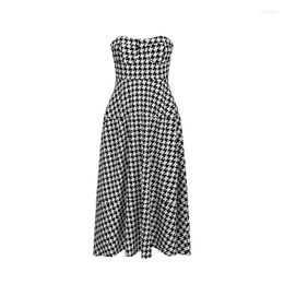 Casual Dresses Houndstooth Sexy Tube Top Dress Women High-End French Temperament Long Design Party Runway Princess